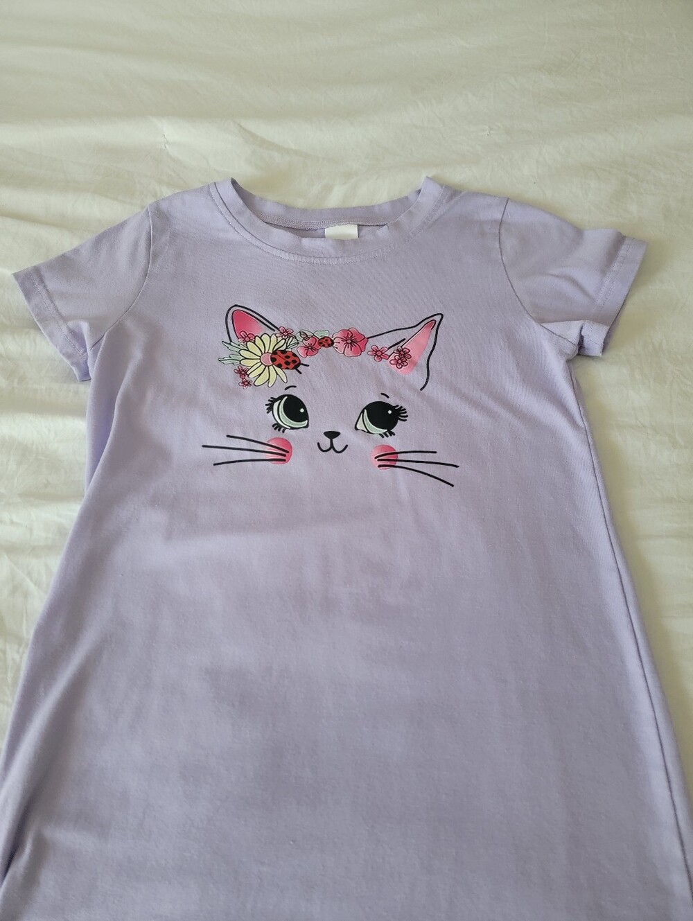 Kids Lavender Cat Graphic Tshirt Dress